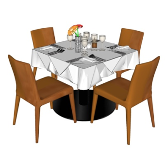 北欧实木餐桌椅su模型