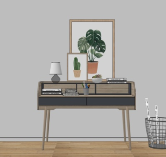 北欧实木书桌su模型