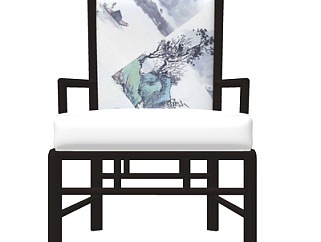 新中式布艺单椅su模型