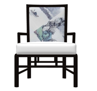 新中式布艺单椅su模型