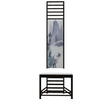 新中式布艺单椅su模型