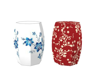 中式花纹鼓凳su模型