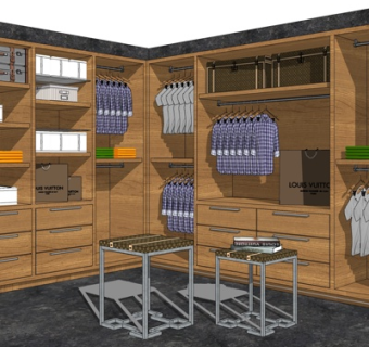 现代实木衣柜su模型