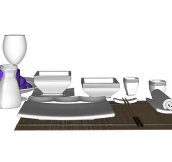 现代餐具组合su模型