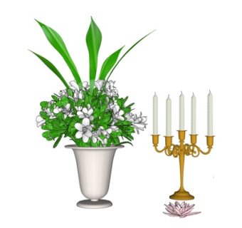 现代烛台灯花瓶花卉su模型