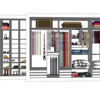 现代实木衣柜su模型