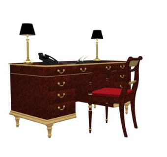 美式实木书桌su模型