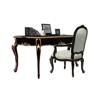 欧式实木雕花书桌椅su模型