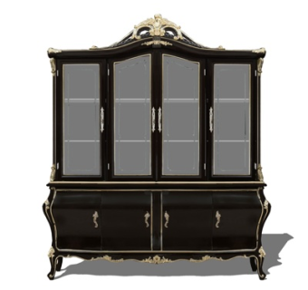 欧式实木雕花装饰柜su模型