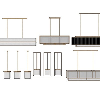 新中式金属吊灯su模型