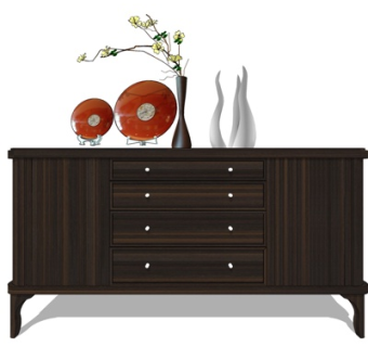 现代实木边柜su模型