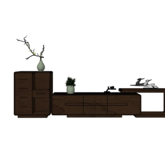 现代实木电视柜su模型