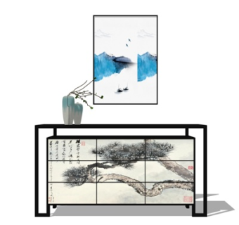 新中式实木边柜su模型