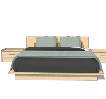 北欧实木双人床su模型