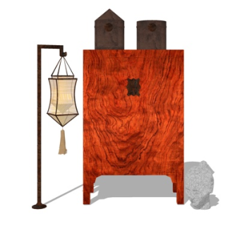 新中式实木落地灯边柜su模型