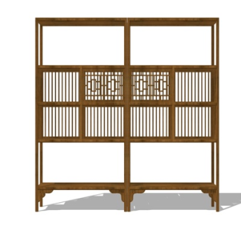 新中式实木装饰架su模型