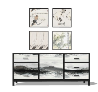 新中式实木边柜su模型