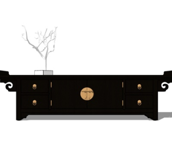 新中式实木端景柜su模型