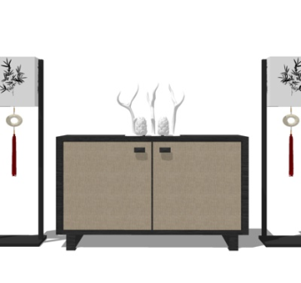 新中式实木端景柜su模型
