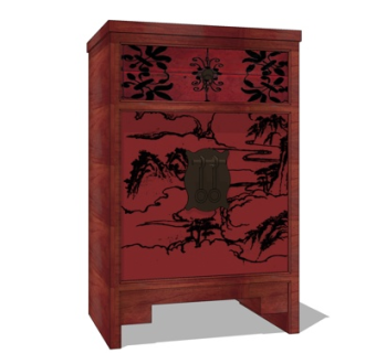 新中式雕花实木衣柜su模型