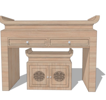 新中式实木化妆台su模型