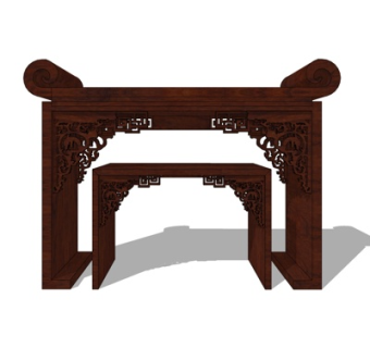 新中式实木化妆台su模型