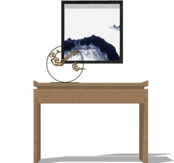 新中式实木端景台su模型