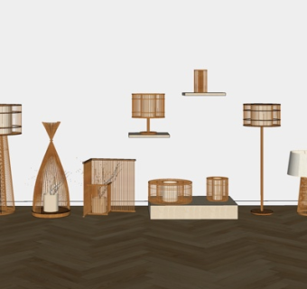 现代实木落地灯su模型