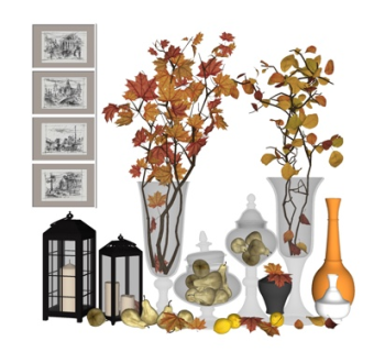 欧式烛台灯花瓶花卉su模型