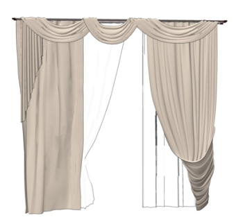 现代布艺窗帘su模型