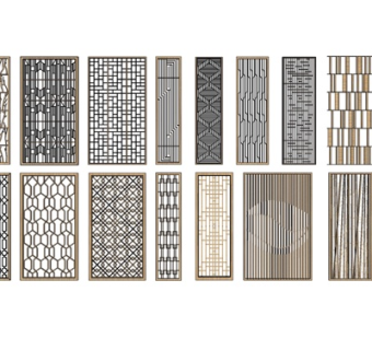 现代花格屏风隔断su模型