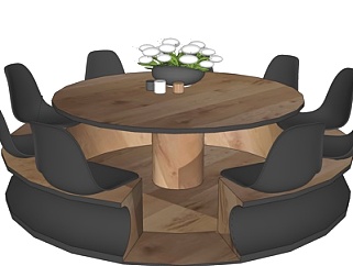 <em>现代圆形</em>实木餐桌椅su模型