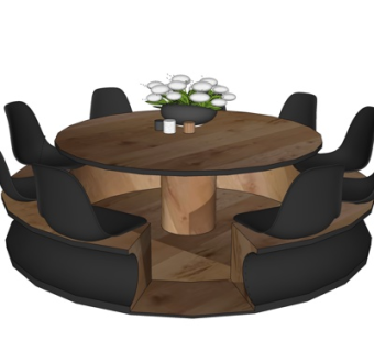 现代圆形实木餐桌椅su模型