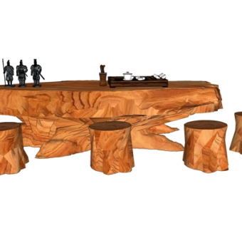 现代实木茶桌椅su模型