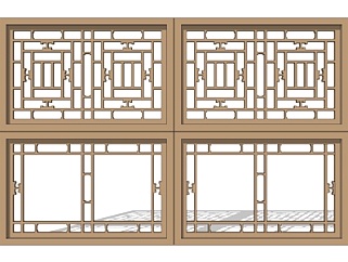 中式实木雕花窗户su模型