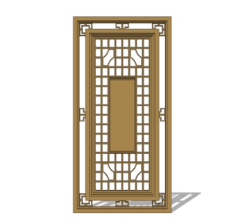 中式实木隔断su模型