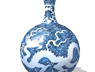 中式青花瓷瓷瓶su模型