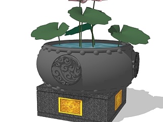 中式庭院水缸景观小品su模型