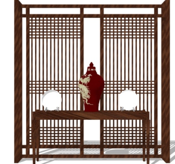 新中式实木端景台su模型