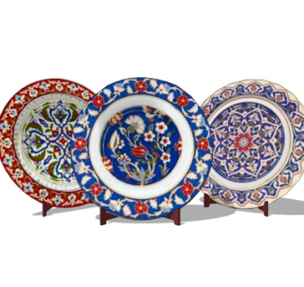 现代彩绘瓷盘装饰摆件su模型