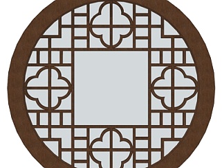 新中式圆形窗户su模型