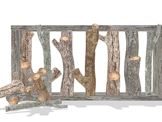 自然风庭院木头护栏su模型