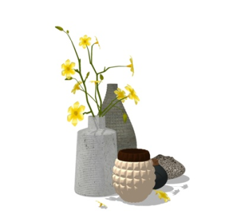 现代陶瓷花瓶花卉su模型