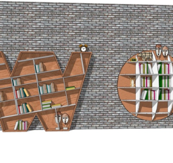 现代实木书柜su模型