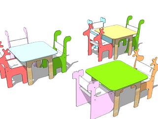 现代实木<em>儿童</em>桌椅su模型