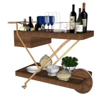 现代实木餐车su模型