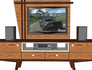 现代实木电视柜su模型