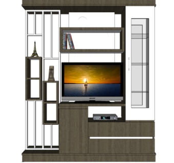 现代实木电视柜su模型