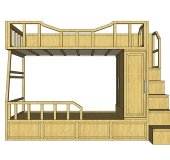 现代实木高低床su模型