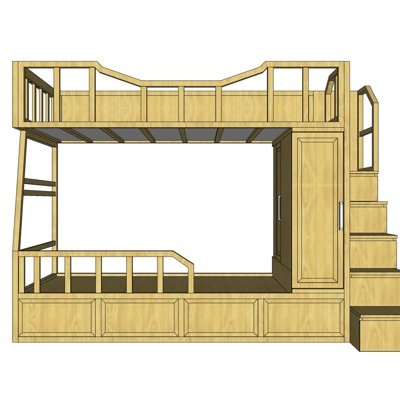 现代实木高低床su模型